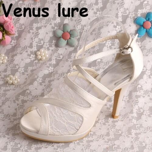 22 Colors Ivory Bride Platform Shoes Wedding Gladiator Sandals Lace and Satin