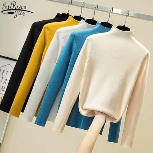 Spring and Summer Sweet Womens Turtleneck Sweater Long Sleeve Knitted Pullover Women Solid Ribbed Chic Top Retro Jumper 11804