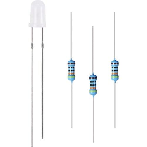 Uxcell 300Set 5mm LED Diodes w Resistor, Diffused Yellow, Round Head 29mm Pin