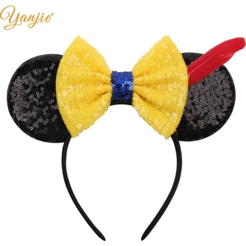 YANJIE 2021 Classical Princess 3.3" Sequins Mouse Ear Hair Bow Headband Women&Girls Cartoon Hairband Hair Accessories Headwear