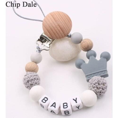 Chip Dale Customized DIY Baby Pacifier Clips,Pacifier Chain with Beech Wood Holder for Infant,Baby Shower Gift