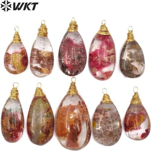 WT-P1454 WKT Gold Wire Wrapped Crystal Water Drop Shape Pendant Women Fashion Necklace Pendant Jewelry