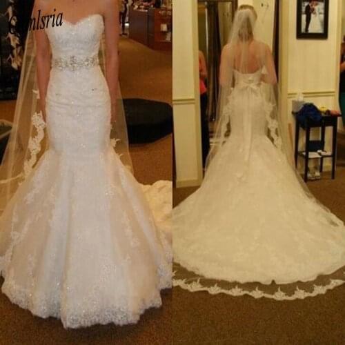 Sexy Mermaid Wedding Dresses 2020 Luxury Bling Beading Belt Sweetheart Lace Wedding Dress bridal gown Vestidos De Novia