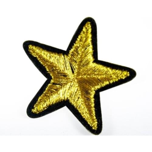 2PCS Golden Five-pointed Star Patch DIY Handmade Embroidery Applique Iron On Patch For Cloth T-shirt Apparel Sewing Accessories