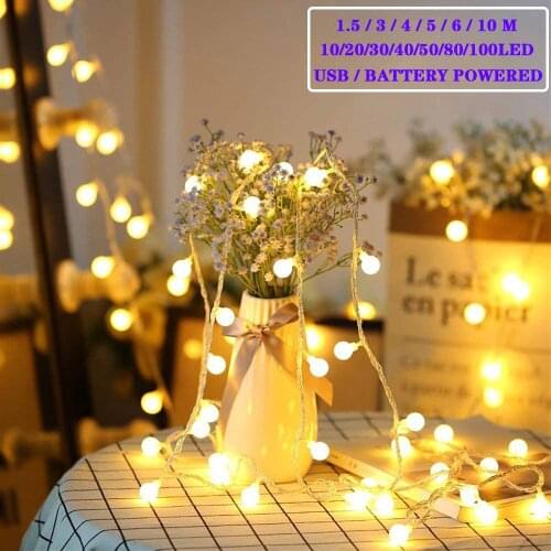 10M 100 Led Cherry Balls Fairy String Decorative Lights Battery USB Operated Wedding Christmas Outdoor Patio Garland Decoration