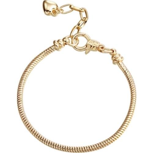 10 pcs /Lot Golden Lobster Clasp Snake Chain Charm Heart Bracelets & Bangles For European Beads Jewelry DIY Sets pp15