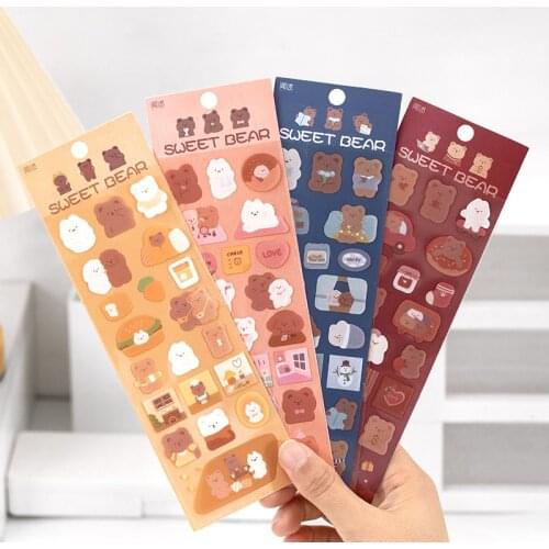 2pcs/lot Cute Bear PET Decorative Sticker Sheets Cartoon DIY Scrapbooking Journal Album Kawaii Rabbit Korean Stationery Stickers