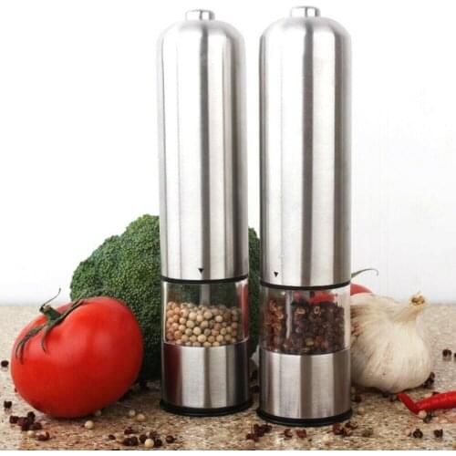 2Pcs Electric Stainless Steel Salt Mill Pepper Mill Silver with Lamp