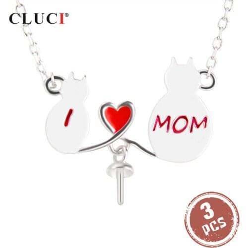 CLUCI 3pcs Silver 925 Cute Love Cat Family Pendant for Mom Women 925 Sterling Silver Pendant Necklace Mother Day Gift SN042SB