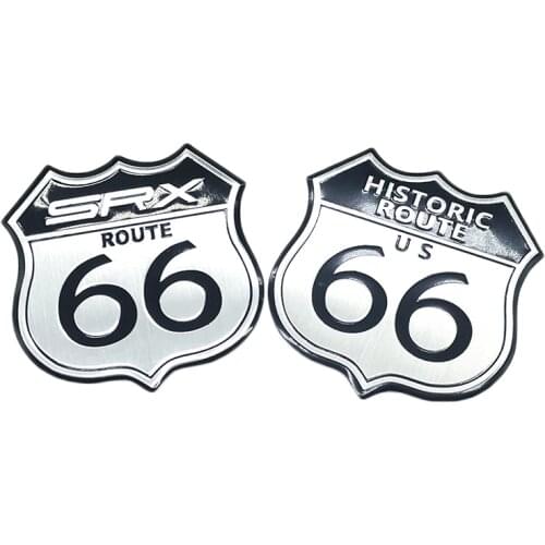 3D Metal ROUTE US 66 Road Logo Car Side Fender Rear Trunk Emblem Badge Sticker Motorcycle Decal For Universal Cadillac SRX Ford