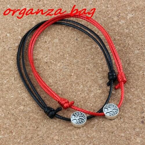 4PCS Alloy Tree of Life Alloy beads Adjustable Korea Waxed Cord Bracelets (red & black ) B-73