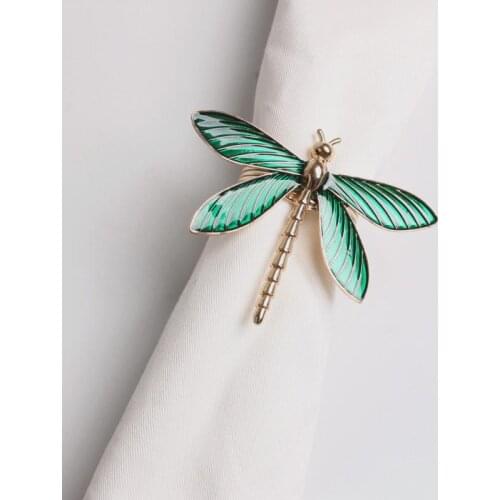 6pcs Green Dragonfly Napkin Ring Napkin Buckle Napkin Holder Party Decoration Table Decor Towel Buckles For Hotel Banquet Party