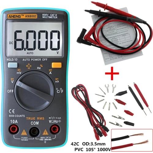 AN8002 6000 counts Multimeter Backlight AC/DC Ammeter Voltmeter Transistor TesterOhm Portable Temperature Meter Test Leads