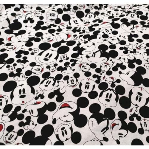 Disney Mickey Print White 100% Cotton Fabric for Boy Clothes Hometextile Cushion Cover Backpacks Needlework DIY