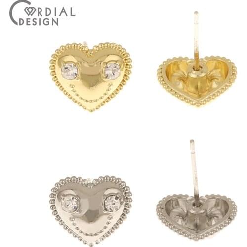 Cordial Design 100Pcs 11*12MM Earring Accessories/Rhinestone Earring Stud/Heart Shape/Rhodium/Jewelry Finding & Components