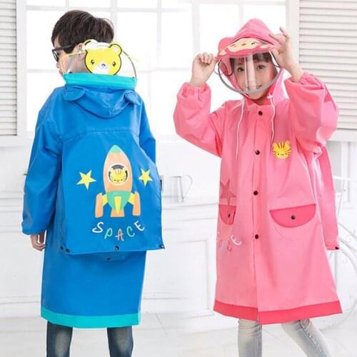 Children Raincoat Kids Boys Girls Waterproof Hooded One-Piece Cartoon Rocket Baby Rainwear Student Animal Style Rain Poncho Ra
