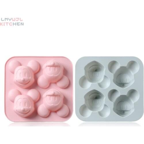 DIY 4 hole cartoon animal mouse head baking accessories making chocolate ice tray cake cake silicone mold cake decoration tool