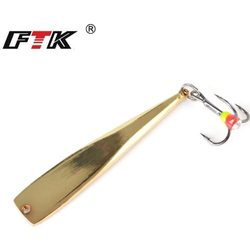 FTK Metal Spoon Ice Gold Silver Winter Jig Fishing Lure For Bass Hard Artificial Bait With Treble Sharp Fishhook