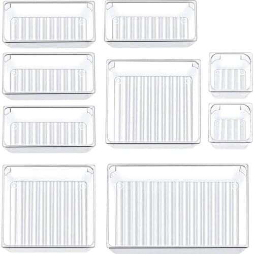 HOT-9 Pcs Clear Drawer Organizer Trays Assorted 4-Size Drawer Dividers, Versatile Storage Boxes Makeup Organiser Set