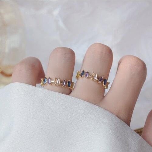 Delicate Jewelry 14K Real Gold Adjustable Crystal Rings for Women Multi-color Zircon Engagement Rings