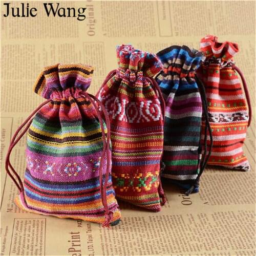 Julie Wang 20PCS Cotton Knit Strip Drawstring Bag Jewelry Pouch Christmas Wedding Gift Bags Packing Bag Fashion Money Pouch