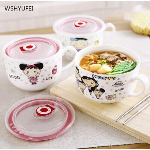 Ceramic Instant Noodle Cup with Lid Household Large Capacity Soup Cup Bento Box Student Bento Box Instant Noodle Insulation Bowl
