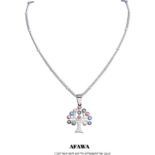 2021 Tree of Life Stainless Steel Islam Colorful Turkey Eye Chain Necklaces Women Gold Color Necklaces Jewelry bijoux N5206S01