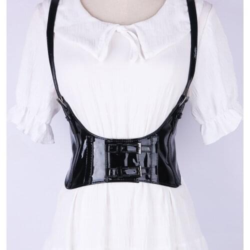 Black Leather female waist underbust corset gorset Slimming Strap rubber Girdle Elastic Belts cummerbund for women Decoration
