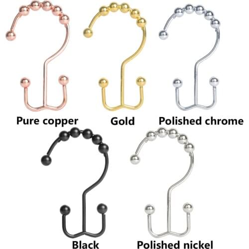 Stainless Steel Shower Curtains Hooks Good Quality 12Pcs/Lot Double Glide Decorative Roller Curtain Rings Black Iron Hooks