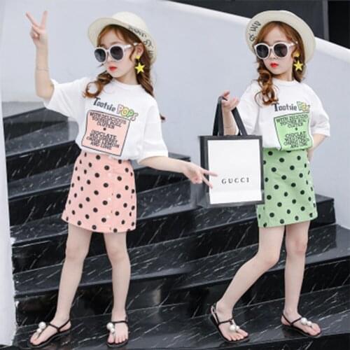 Summer Dress Kids Clothes Girls Childrens Dresses Kids Dresses For Girls Fashion Cotton Polka Dot Monogram Print Dress Set