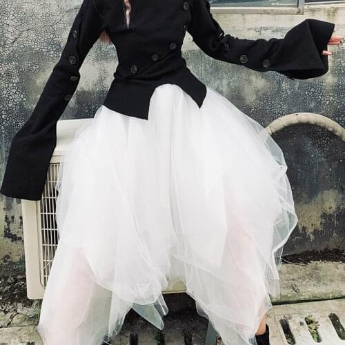 Summer Tulle Skirts Elastic High Waist Mid-Calf Skirt Mesh Cake Skirt Irregular ball gown skirt