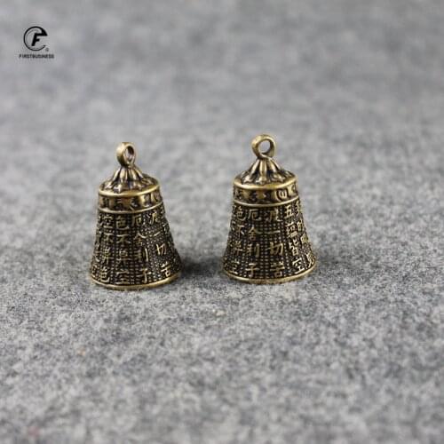 Copper Heart sutra Bell Small Ornaments Desk Feng Shui Decorations Retro Brass Keychain Pendants Home Decor for Living Room
