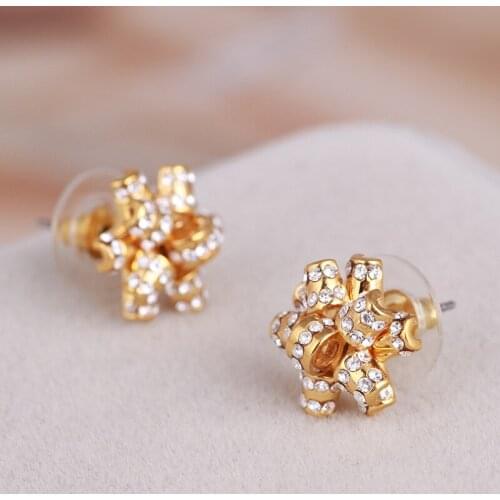 Diamond-studded metal multi-layer gift knot flower-shaped earrings