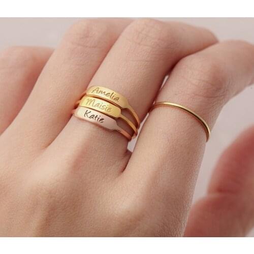 Cute Short Bar Name Rings Fashion Jewelry Custom Engraved Letters Rings Wedding Gifts Stainless Steel Bagues Pour Femme