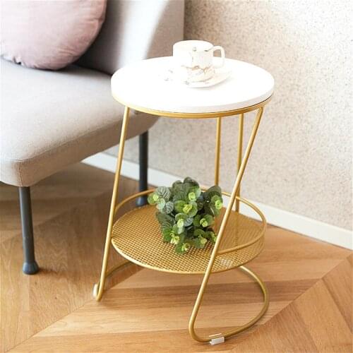 Marble Top Sofa Side Table Golden Corner Table End Table Round Small Coffee Table Golden Black Legs Frame