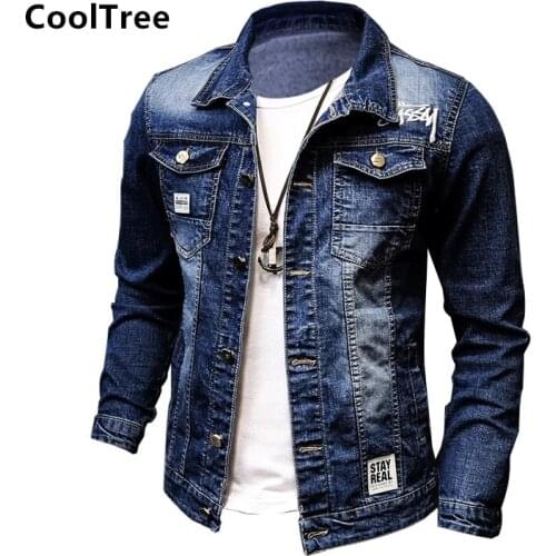 CoolTree Men Denim Jacket Spring Autumn Blue Single-breasted Jeans Coats Male Slim Fit Casual Denim Outerwear Brand Clothing Top