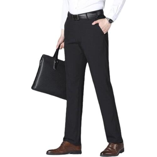 2021 New Men Business Casual Pants Black Gray Khaki Fashion Anti-wrinkle Small Stretch Trousers