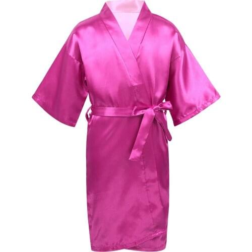 2021 New Girls Solid Color Satin Kimono Robes Kids Children Bathrobe Sleepwear Nightgown Robe For Wedding Spa Birthday Party