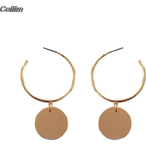 New Round Gold Color Earrings Vintage Matte Drop Earrings For Women Metal Fashion Statement Dangle Earring 2021 Trend Jewelry