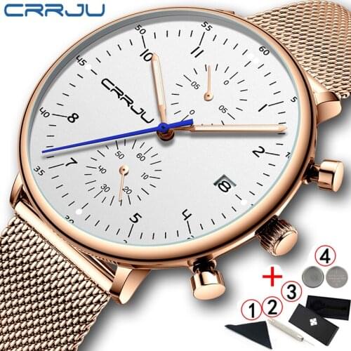 New Gold Wrist Watches Men 2019 Top Brand Luxury Crrju waterproof Chronograph Men Watches Minimalist Male Wristwatch Man 2019