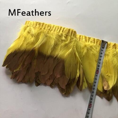 Whoelsae 4 Yard Yellow+Gold Tipped Goose Duck Feather Trim 15-20cm 6-8" Natural & Real Feathers Ribbon Lace Carnival Decorative