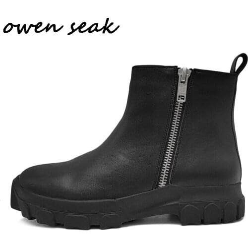 Owen Seak Men Boots Leather High-TOP Chelsea Boots Luxury Trainers Casual Snow Zip High Street Flats Winter Shoes