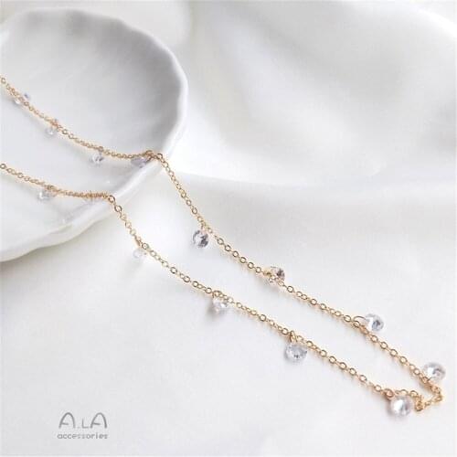 14K Gold Filled Hang zircon chain hanging flash diamond chain DIY handmade bracelet necklace O word loose chain