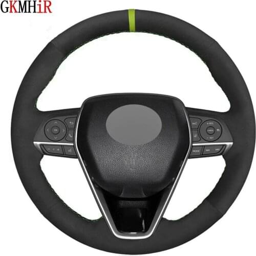 DIY Black Genuine Leather Suede Car Steering Wheel Cover For Toyota Camry Avalon corona 2018-2019 Corolla 2018-2020 RAV4 2019