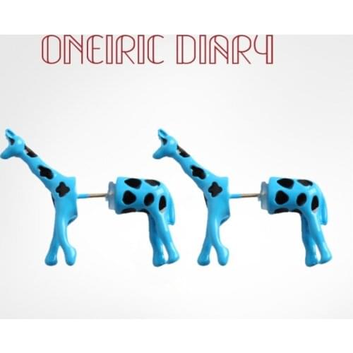 ONEIRIC DIARY Exaggerated Blue Giraffe Green Dinosaur Element Stud Personality Earrings for Women Daily Dating Accessories