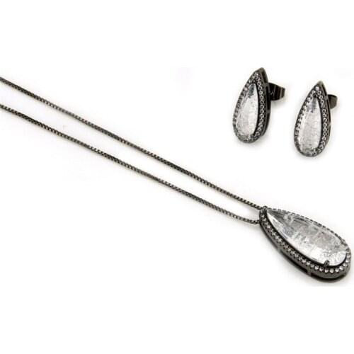 Lucky Sonny 4 Colors Fusion Stone Jewelry Set Drop Earrings & Necklaces Ice Cubic Zirconia Crystal Brincos Collar Semijoyas