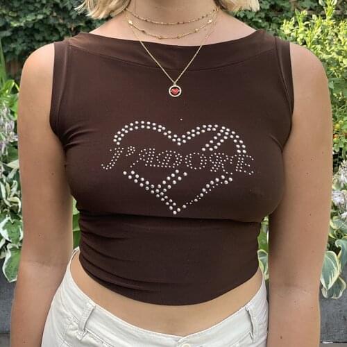 Chic Crystal Letters Vintage Colors Sexy Tops Woman Tshirts 2021 Summer Girls New Fashion Skinny Cropped T Shirts Streetwear