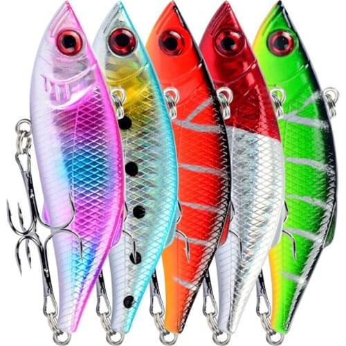 5Pcs VIB Fishing Lure 10g 7cm Lifelike Body Saltwater Jig ABS Hard Fake Bait 3D Eyes Sharp Treble Hooks Fish Tackle Accessories