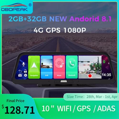 10 Inch Android 8.1DashCam ADAS 2GB+32GB Car DVR Mirror Camera 4G WIFI GPS Bluetooth Full HD 1080P Video Recorder With Rear Cam