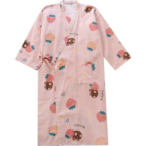 Gauze Kimono Bath Robe Nightdress Womens Summer Autumn Cotton Japanese-style Cartoons Nightgown Steamed Robe Bielizna Nocna